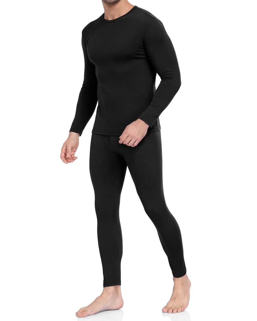 PISIQI Mens Thermal Underwear Set 3XL Black Long Sleeve Polyester Spandex Base
